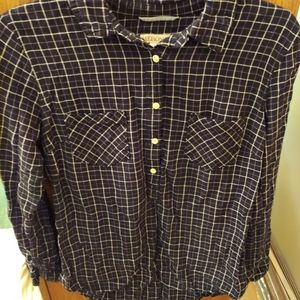 Womans juniors half button plaid shirt long sleeve